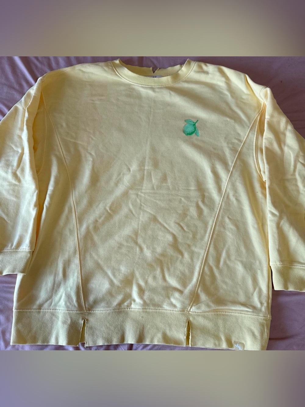 JoyLab Pale Yellow Sweatshirt with Green Embroidery